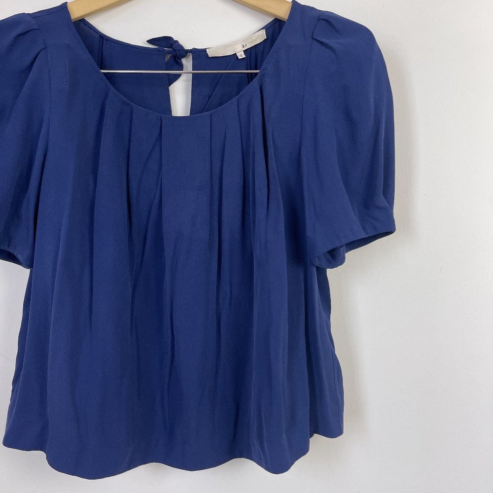 Phillip Lim Blue Silk Puff Sleeve Blouse Gathered Flowy size 2